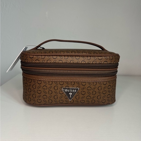Guess Handbags - Guess Travel Cosmetic Bag Brown Logo 2 Tier Makeup Case Double Layer Organizer